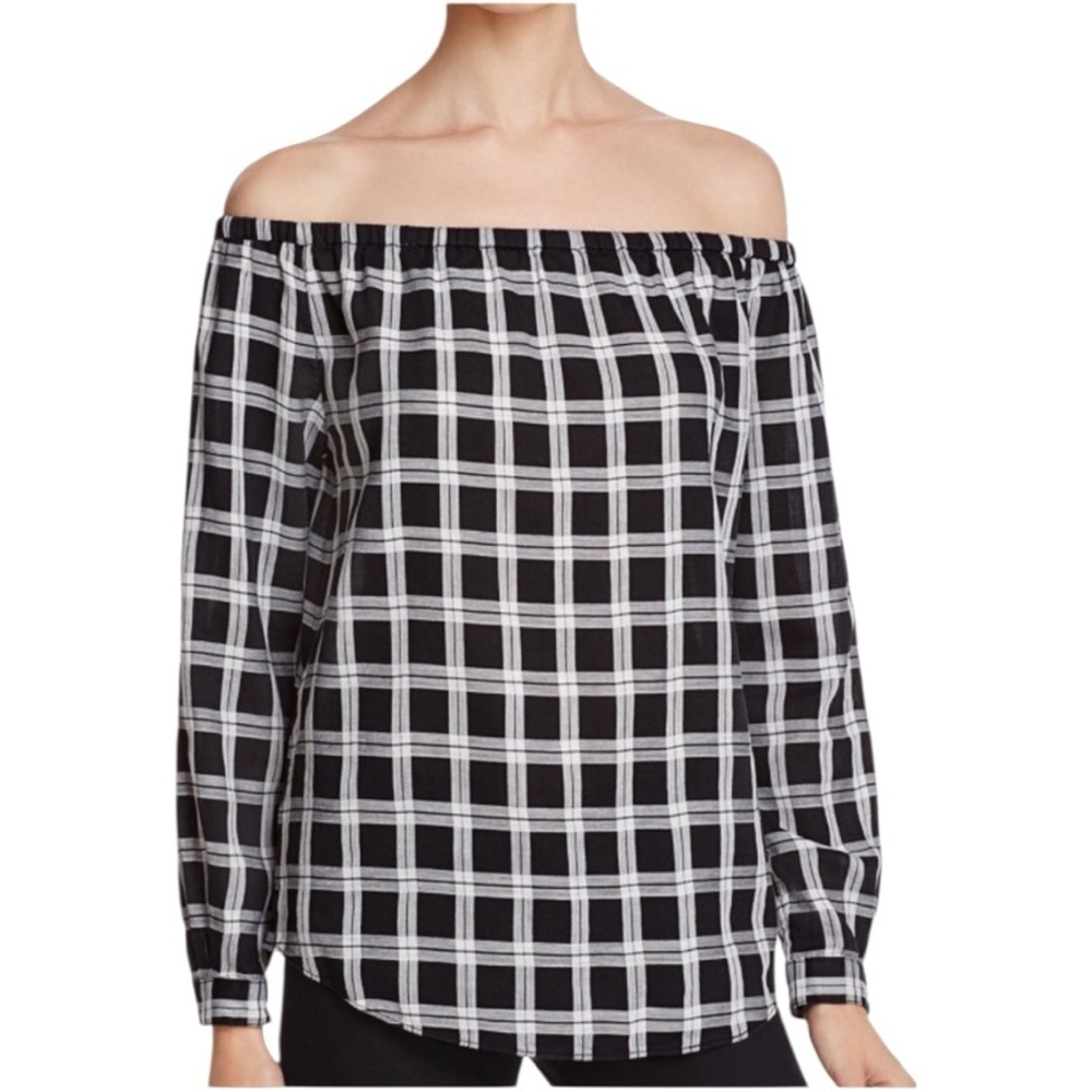 Rag & Bone Women's Black and White Plaid Off-Shoulder Top size xsmall